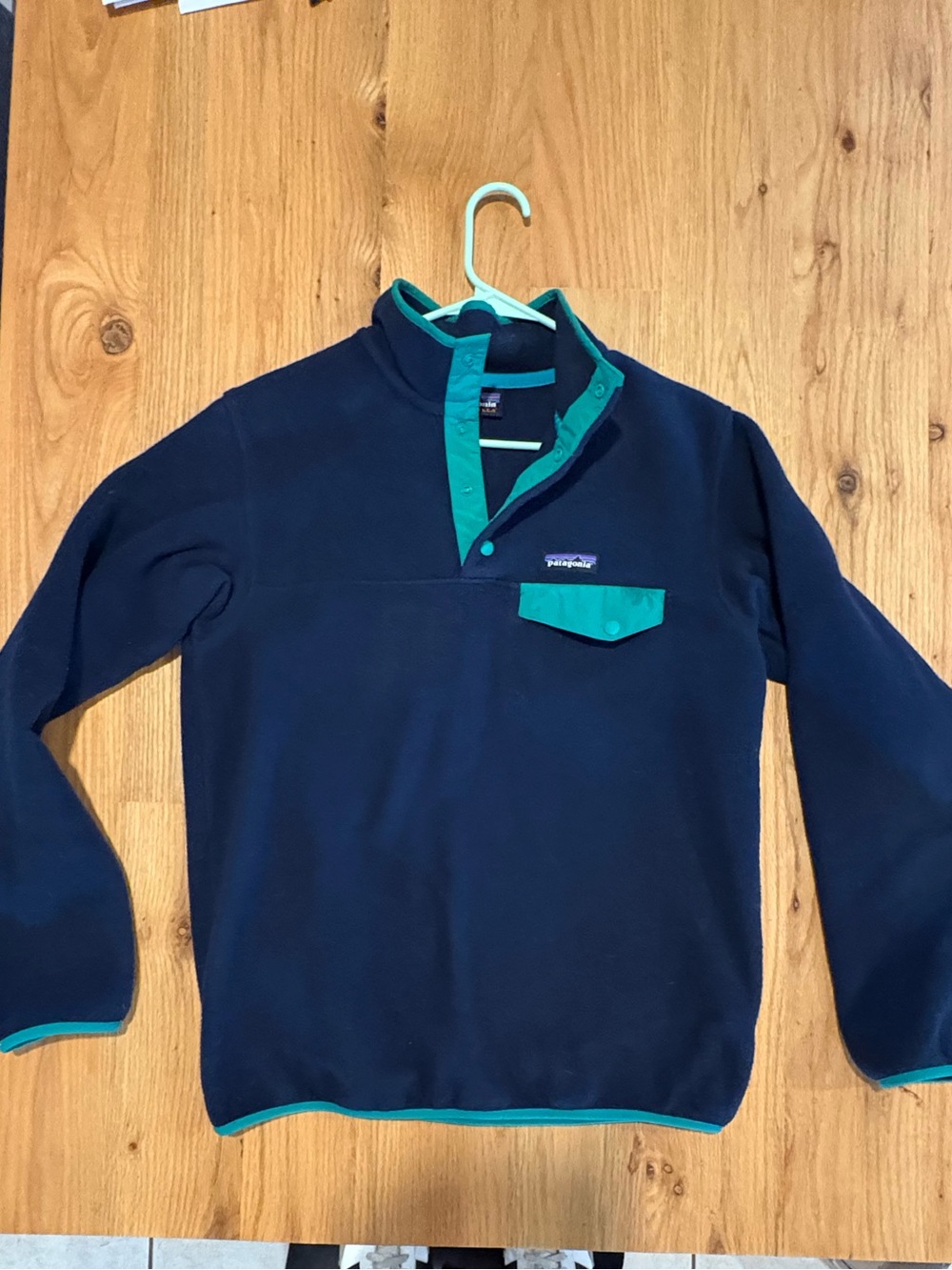 Patagonia Men's Navy Fleece Zip Pullover with Teal Trim